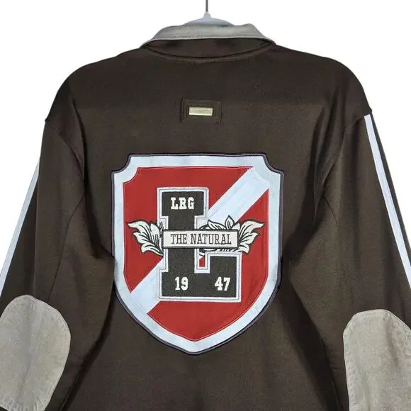 LRG Killa Cambridge Track Jacket Mens Medium Brown Suede Elbow Patches Varsity - Picture 10 of 12